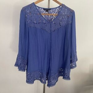 Periwinkle sheer top with lattice trim